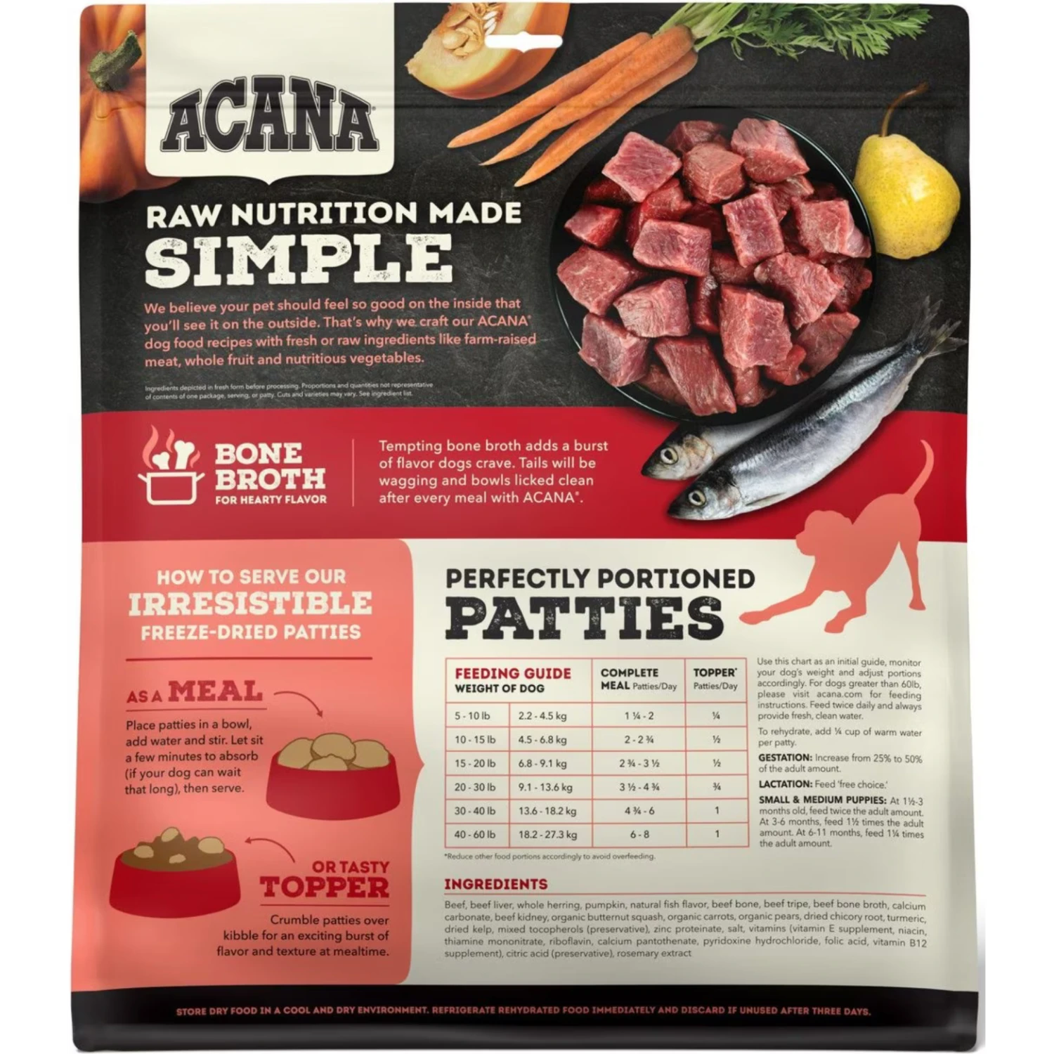 Acana Beef Recipe Patties Grain-Free Freeze-Dried Dog Food & Topper 14-oz 4 Acana Beef Recipe Patties Grain-Free Freeze-Dried Dog Food & Topper 14-oz - Image 2