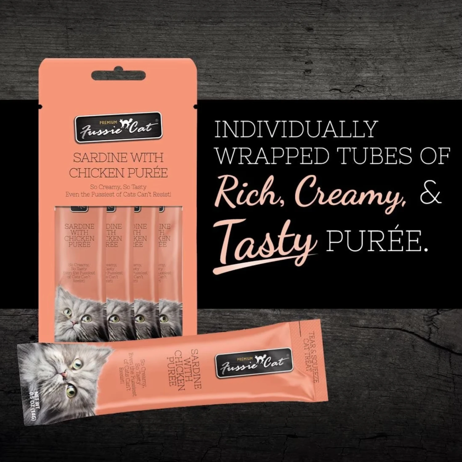 Fussie Cat Puree Cat Treats Sardine & Chicken 2oz 4 Fussie Cat Puree Cat Treats Sardine & Chicken 2oz - Image 2