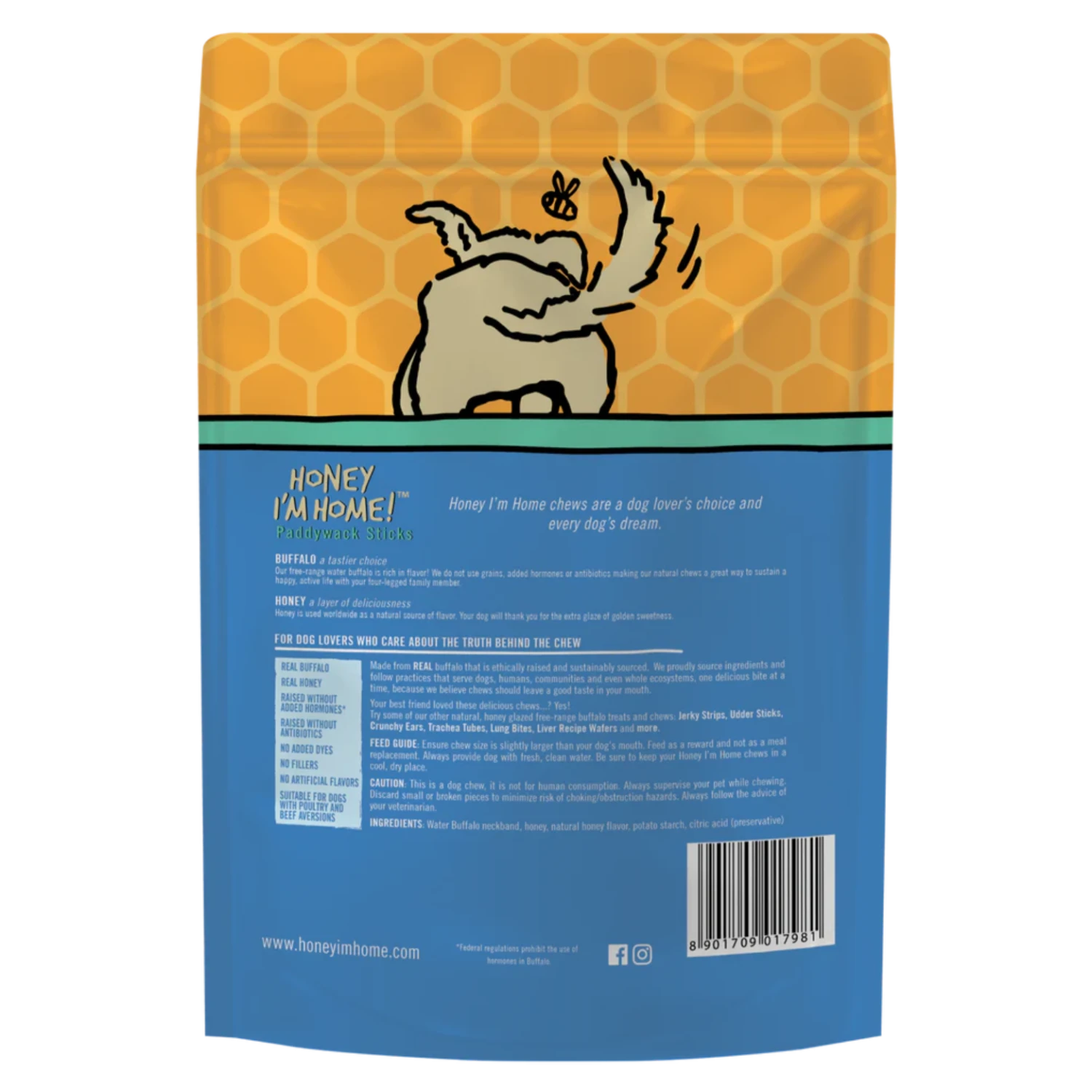 Honey I'm Home 6" Paddywack Sticks Natural Honey Coated Buffalo Chews Grain-Free Dog Treats 5 Pk 4 Honey I'm Home 6" Paddywack Sticks Natural Honey Coated Buffalo Chews Grain-Free Dog Treats 5 Pk - Image 2