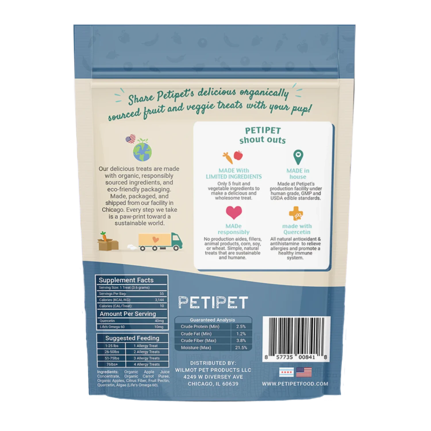 Petipet Allergy + Immunity With Quercetin & Omega 3 Apple & Carrot Flavored Soft Chew Allergy Supplement For Dogs, 7-oz Bag - Image 2