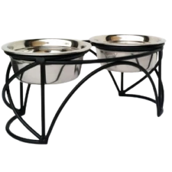Pets Stop Arch Cross Double Diner Feeder Black