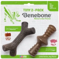Benebone Bacon Flavored Zaggler Tough Dog Chew Toy, Tiny, 2 Count