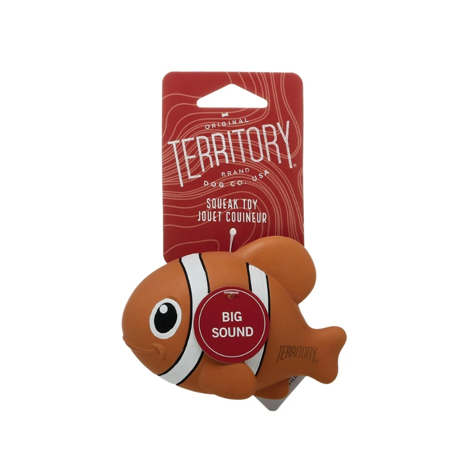 Territory Natural Rubber Clown Fish Squeaker Dog Toy 4 Territory Natural Rubber Clown Fish Squeaker Dog Toy - Image 2