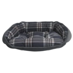 Bowsers Crescent Dog Bed Microvelvet Greystone Tartan W/ Ash/Bottom Trim