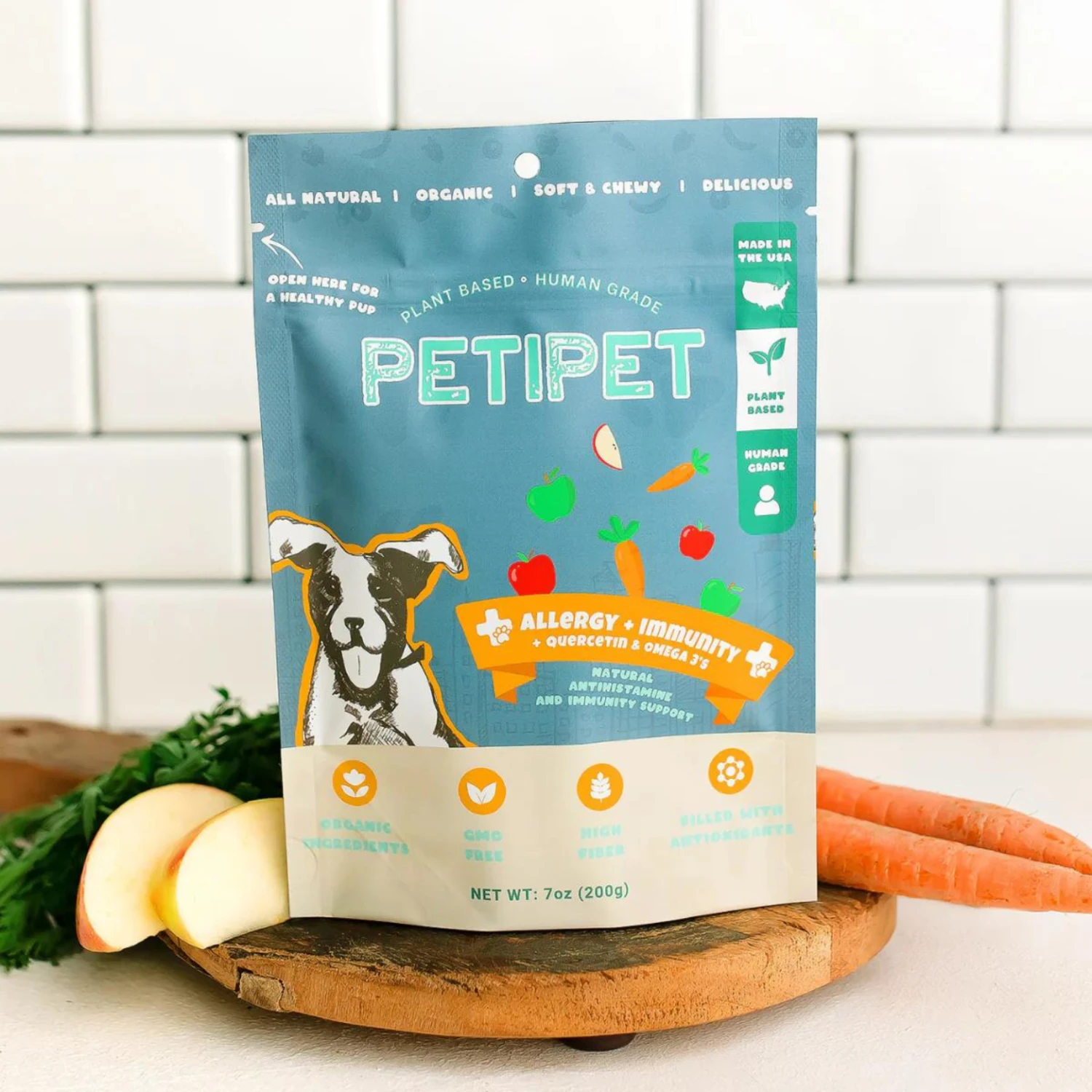 Petipet Allergy + Immunity With Quercetin & Omega 3 Apple & Carrot Flavored Soft Chew Allergy Supplement For Dogs, 7-oz Bag - Image 4