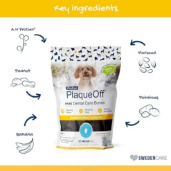 ProDen PlaqueOff Mini Dental Bones Peanut Butter & Banana 12 Oz. -Mutts And Co-us 4ProDenPlaqueOffMiniDentalBonesPeanutButter Banana.12oz