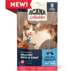 Acana Lickables Skin & Coat Chicken & Tuna Recipe Cat Treats, 2.5 Oz, 5 Count