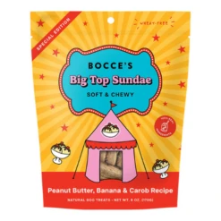 Bocce's Bakery Big Top Sundae Soft & Chewy Peanut Butter, Banana & Carob Dog Treats, 6 Oz