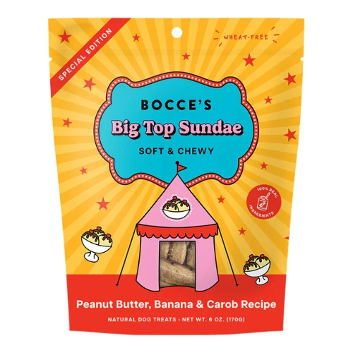 Bocce's Bakery Big Top Sundae Soft & Chewy Peanut Butter, Banana & Carob Dog Treats, 6 Oz 3 Bocce's Bakery Big Top Sundae Soft & Chewy Peanut Butter, Banana & Carob Dog Treats, 6 Oz