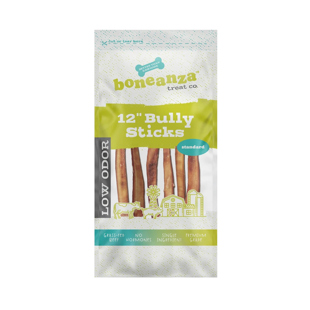 Boneanza Treat Co. Low Odor Standard Bully Stick 12" 6pk 3 Boneanza Treat Co. Low Odor Standard Bully Stick 12" 6pk