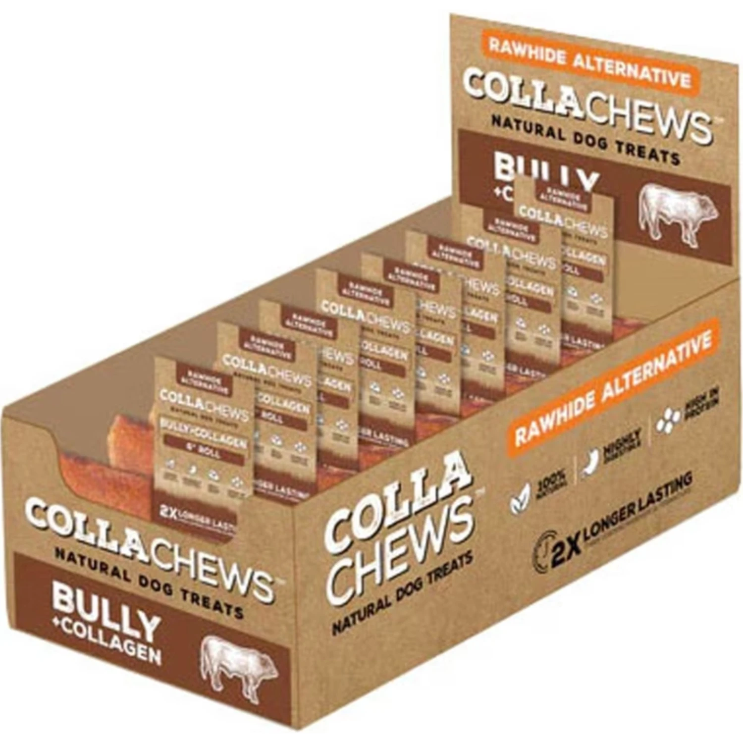 CollaChews Rawhide Alternative Collagen Roll Dog Treats Bully 6" 3 CollaChews Rawhide Alternative Collagen Roll Dog Treats Bully 6"