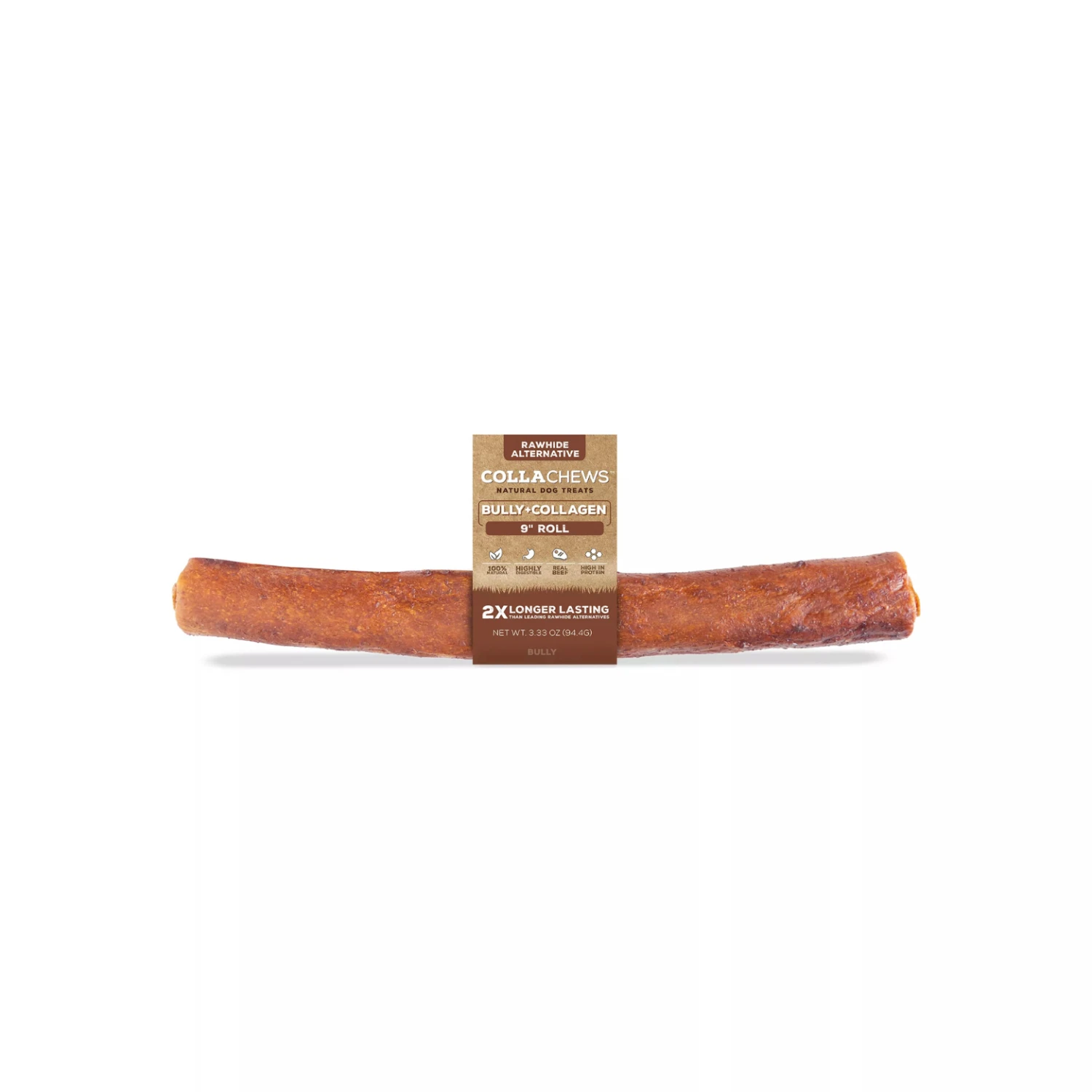 CollaChews Rawhide Alternative Collagen Roll Dog Treats Bully 9" 3 CollaChews Rawhide Alternative Collagen Roll Dog Treats Bully 9"