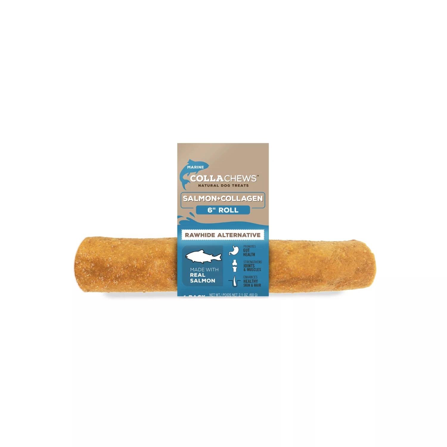 CollaChews Rawhide Alternative Collagen Roll Dog Treats Salmon 6" 3 CollaChews Rawhide Alternative Collagen Roll Dog Treats Salmon 6"