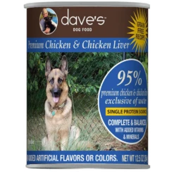 Dave's Pet Food 95% Premium Meats Grain-Free Chicken & Chicken Liver Recipe Canned Dog Food, 13-oz