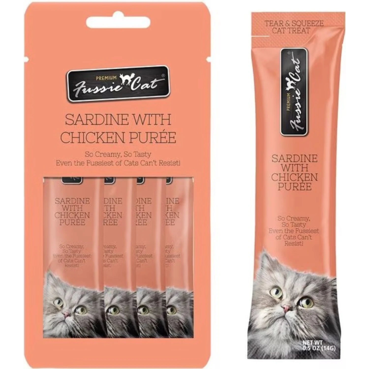 Fussie Cat Puree Cat Treats Sardine & Chicken 2oz 3 Fussie Cat Puree Cat Treats Sardine & Chicken 2oz