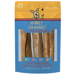 Honey I'm Home 10" Buffalo Collagen Rolls Natural Honey Coated Chews Grain-Free Dog Treats 3 Pk
