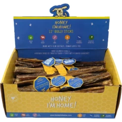Honey I'm Home 12" Buffalo Bully Sticks Natural Honey Coated Chews Grain-Free Dog Treats Bulk