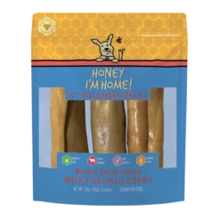 Honey I'm Home 6" Buffalo Collagen Rolls Natural Honey Coated Chews Grain-Free Dog Treats 3 Pk
