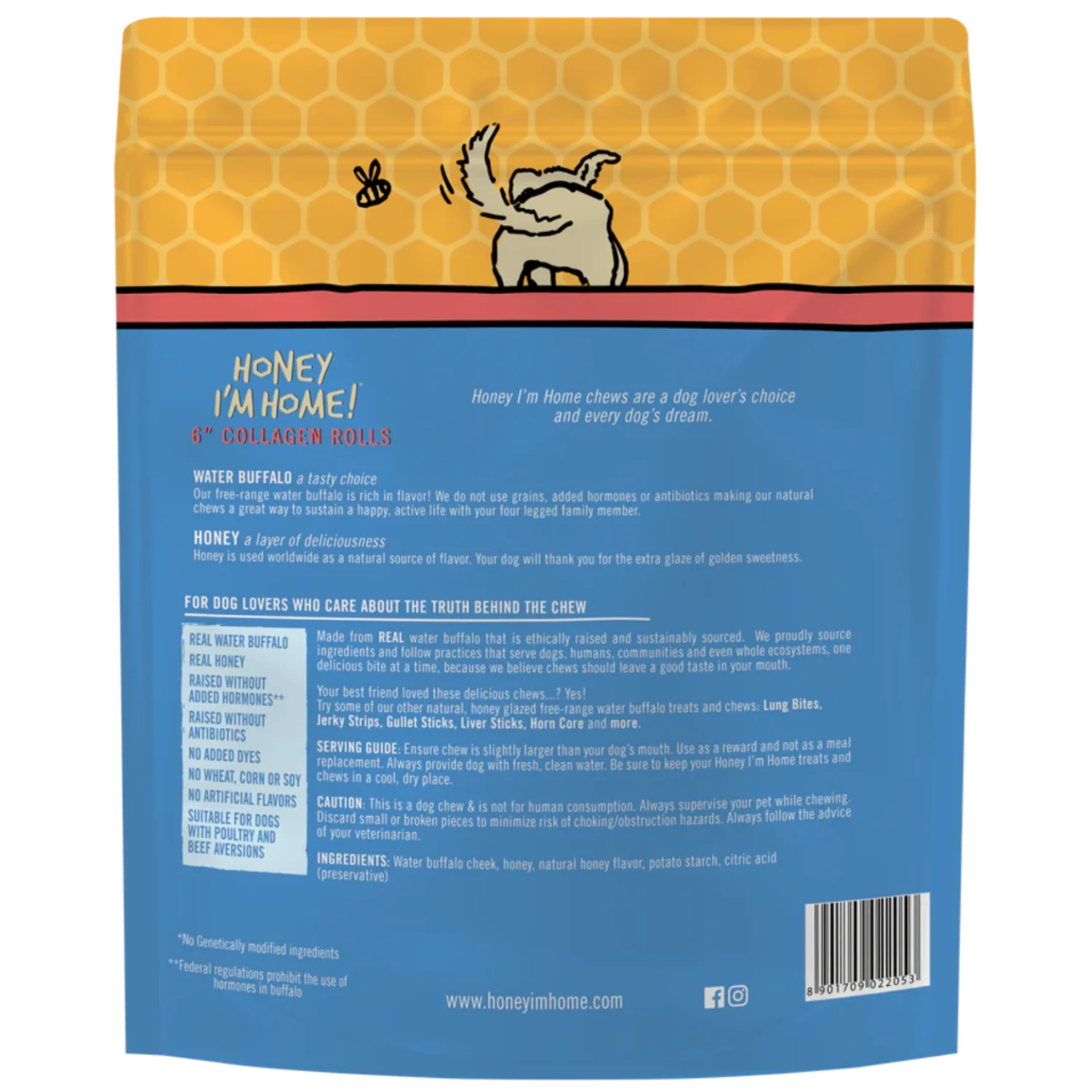 Honey I'm Home 6" Buffalo Collagen Rolls Natural Honey Coated Chews Grain-Free Dog Treats 3 Pk 4 Honey I'm Home 6" Buffalo Collagen Rolls Natural Honey Coated Chews Grain-Free Dog Treats 3 Pk - Image 2