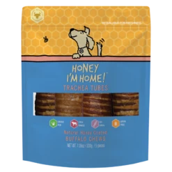 Honey I'm Home Buffalo Trachea Tubes Natural Honey Coated Chews Grain-Free Dog Treats 5 Pk