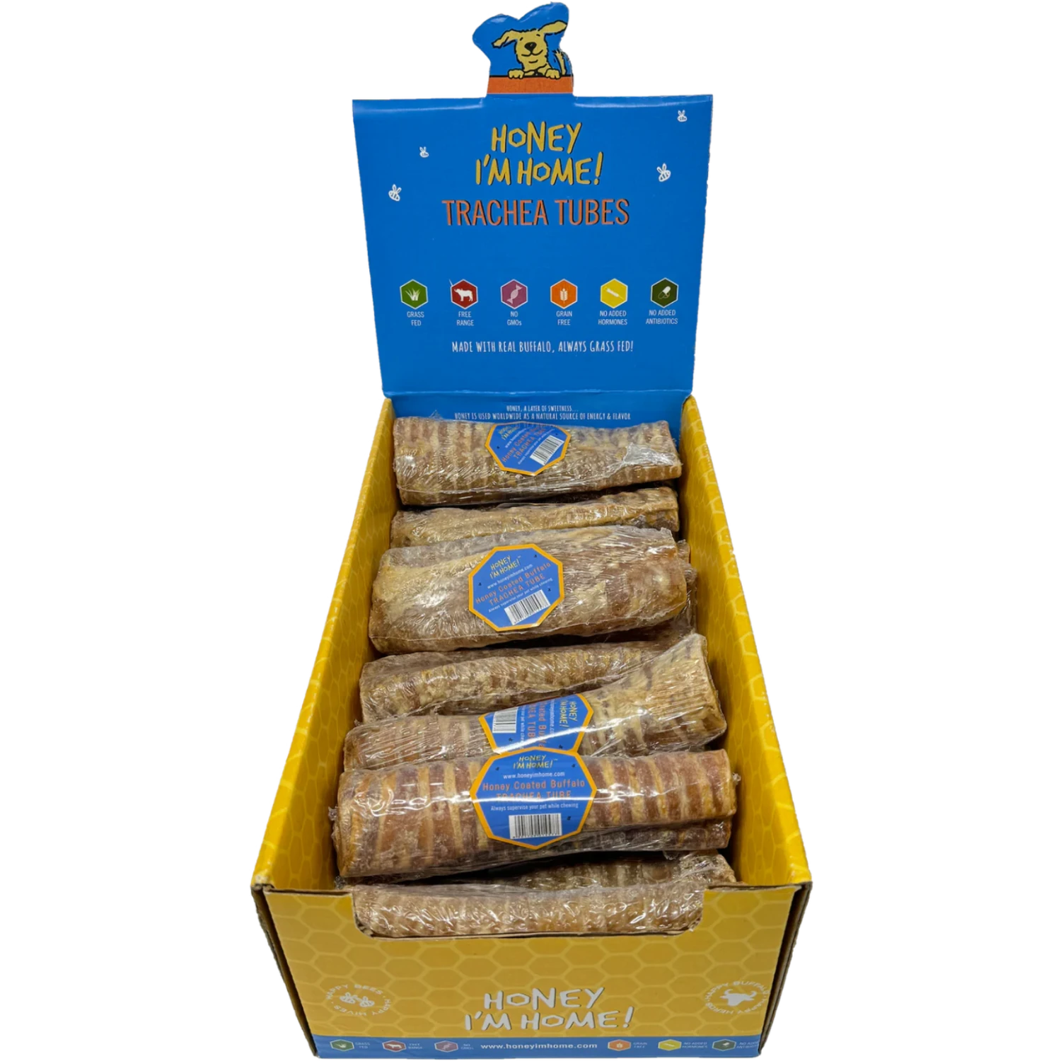 Honey I'm Home Buffalo Trachea Tubes Natural Honey Coated Chews Grain-Free Dog Treats Bulk 6" 4 Honey I'm Home Buffalo Trachea Tubes Natural Honey Coated Chews Grain-Free Dog Treats Bulk 6" - Image 2