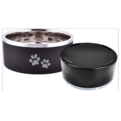 Indipets Black Insulated Bowl With Paw Prints Feeder