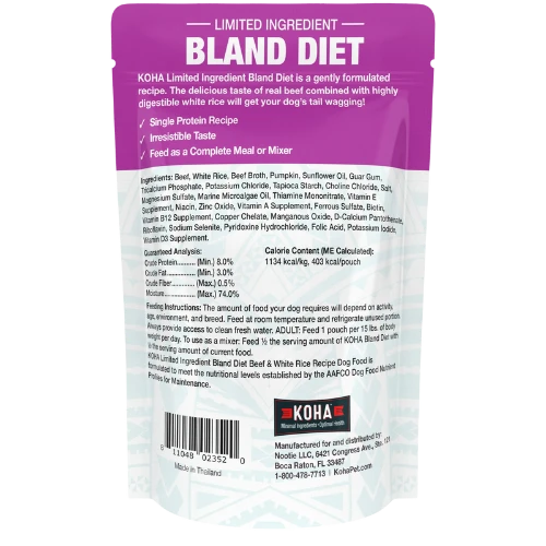 Koha Limited Ingredient Wet Bland Diet Beef & White Rice Recipe For Dogs 12.5 Oz Pouch 4 Koha Limited Ingredient Wet Bland Diet Beef & White Rice Recipe For Dogs 12.5 Oz Pouch - Image 2