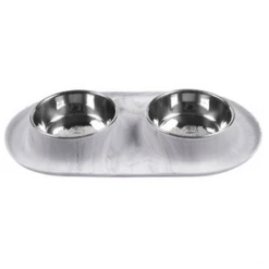 Messy Mutts Silicone Cat Double Feeder Marble