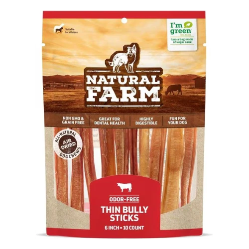 Natural Farm Odor Free Extra Thin Bully Sticks 6" 10pk 3 Natural Farm Odor Free Extra Thin Bully Sticks 6" 10pk