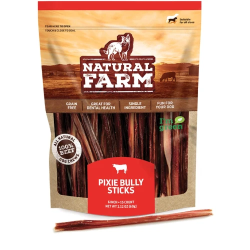 Natural Farm Odor Free Pixie Bully Sticks 6" 15pk 3 Natural Farm Odor Free Pixie Bully Sticks 6" 15pk