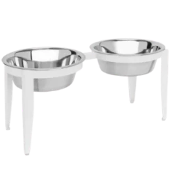 Pets Stop Vision Indoor/Outdoor Double Diner Pet Bowl Set White
