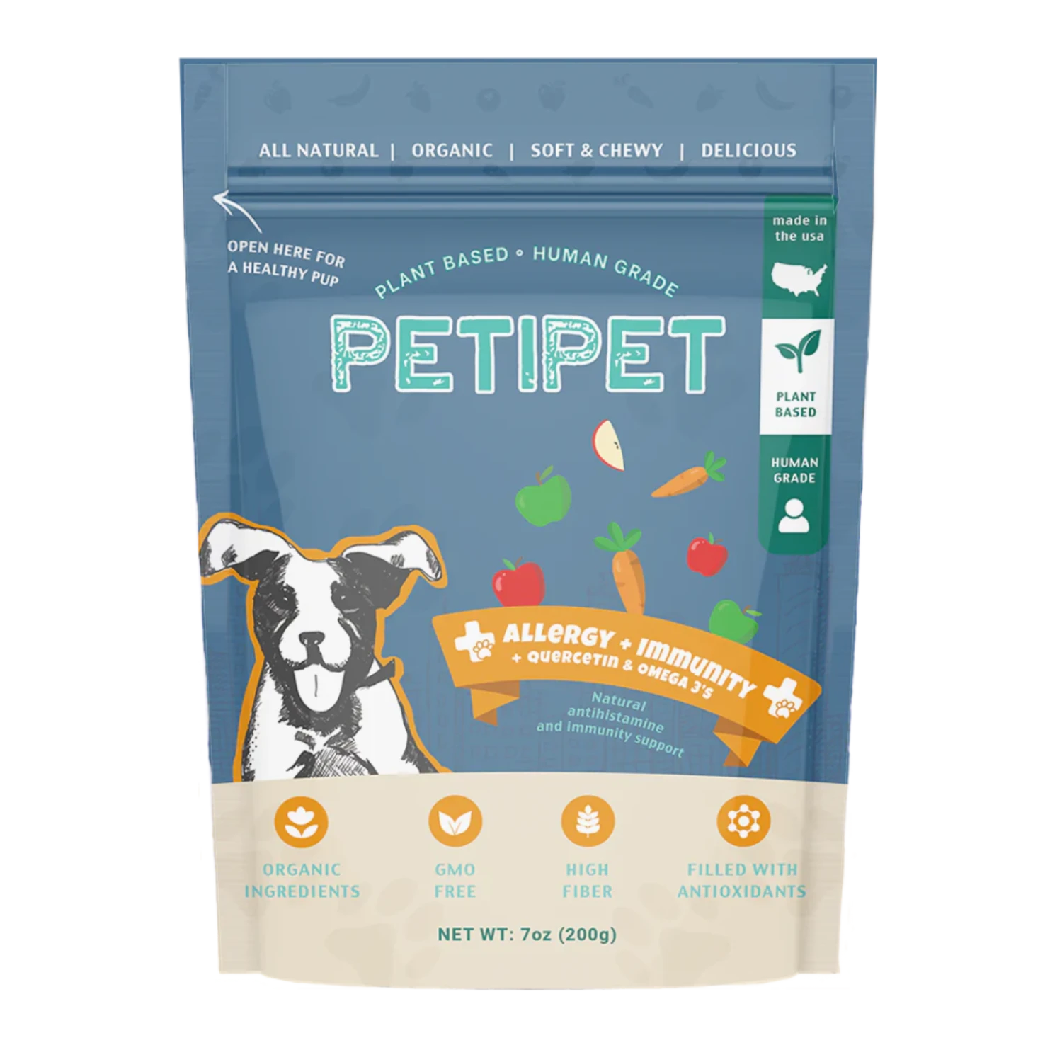 Petipet Allergy + Immunity With Quercetin & Omega 3 Apple & Carrot Flavored Soft Chew Allergy Supplement For Dogs, 7-oz Bag