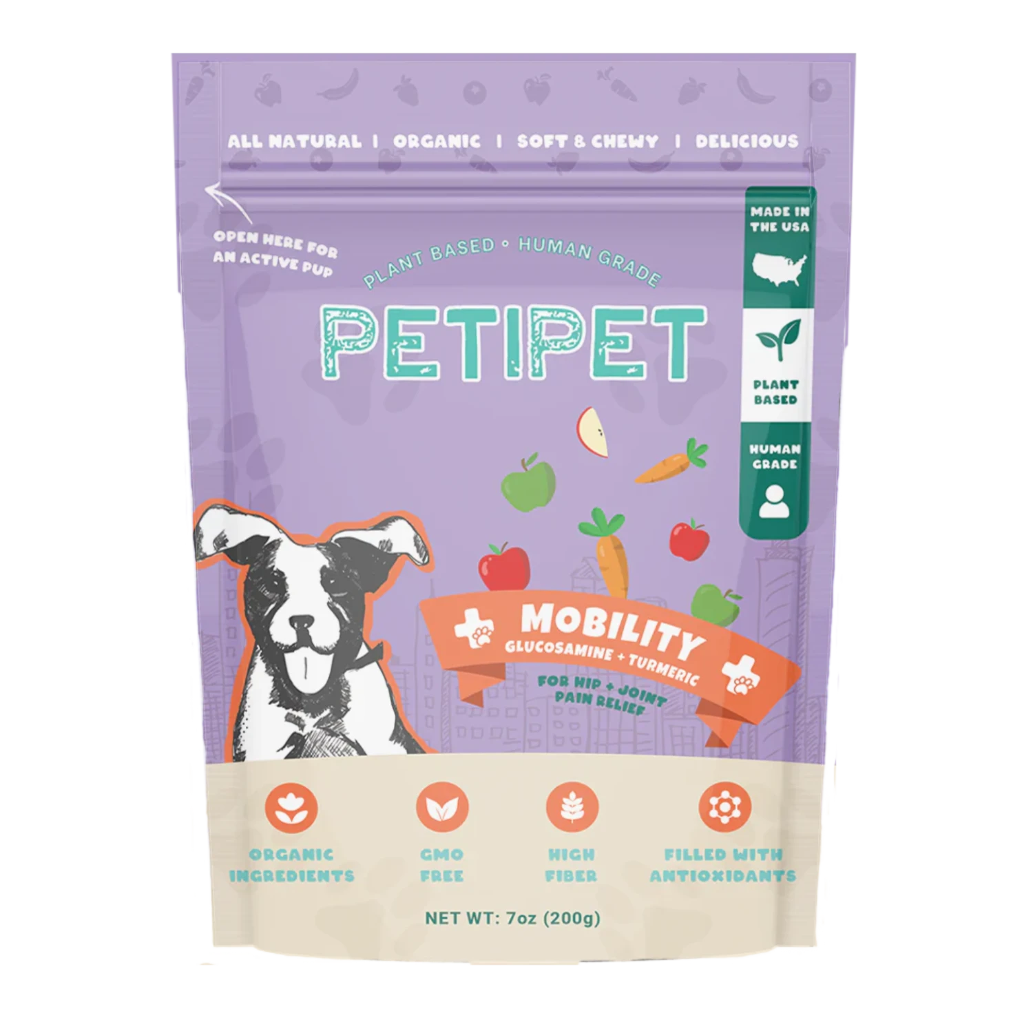 Petipet Mobility Bites With Glucosamine + Turmeric Apple & Carrot Flavored Soft Chew Hip & Joint Supplement For Dogs, 7-oz Bag