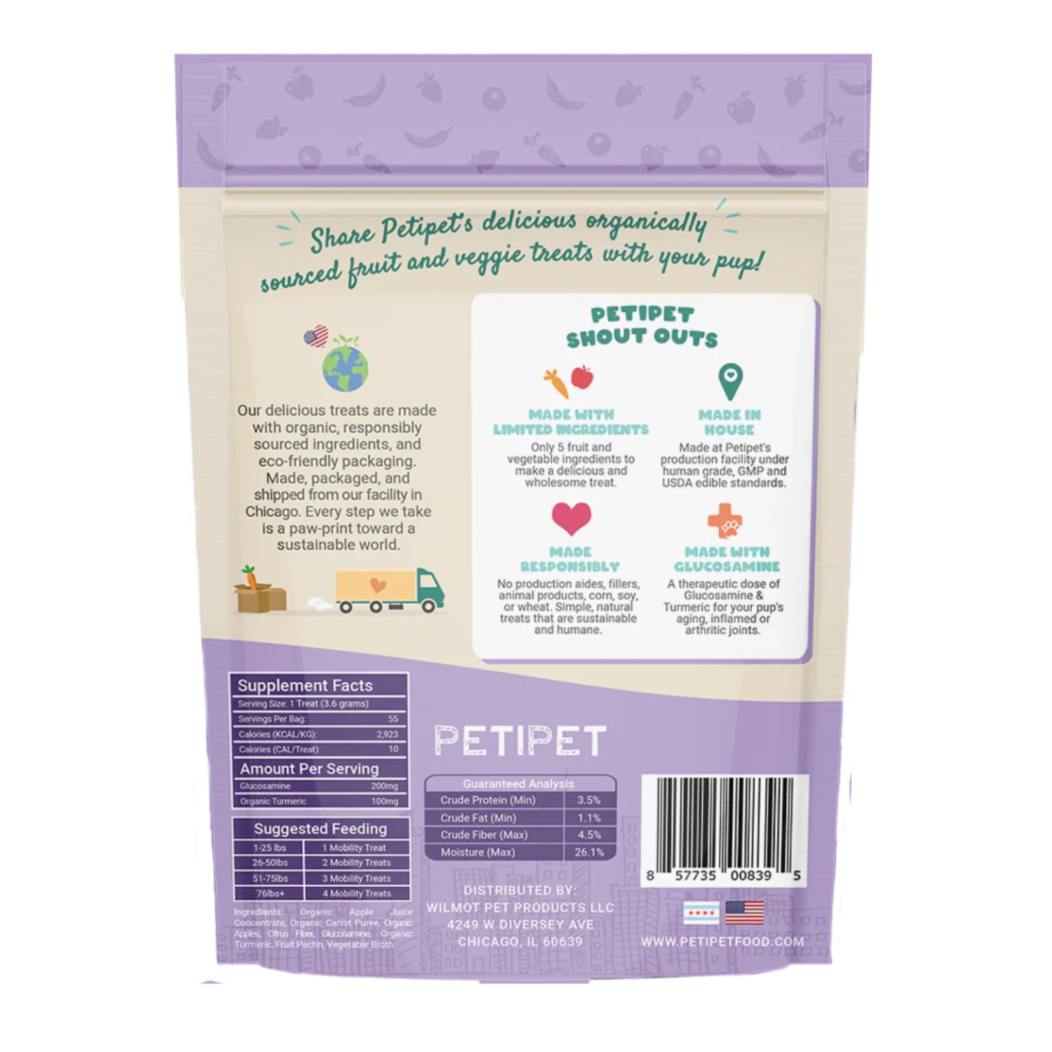 Petipet Mobility Bites With Glucosamine + Turmeric Apple & Carrot Flavored Soft Chew Hip & Joint Supplement For Dogs, 7-oz Bag - Image 2