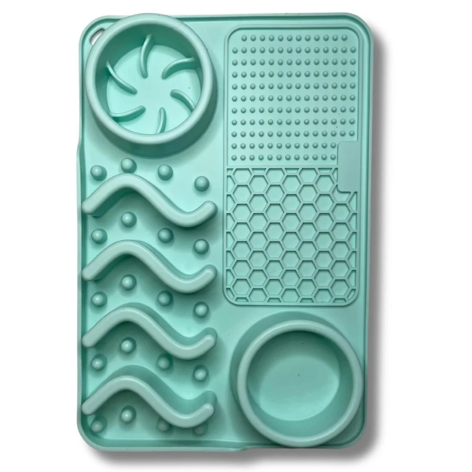 Pups Up Rectangle Lick Mat & Slow Feeder Combo Mint 3 Pups Up Rectangle Lick Mat & Slow Feeder Combo Mint