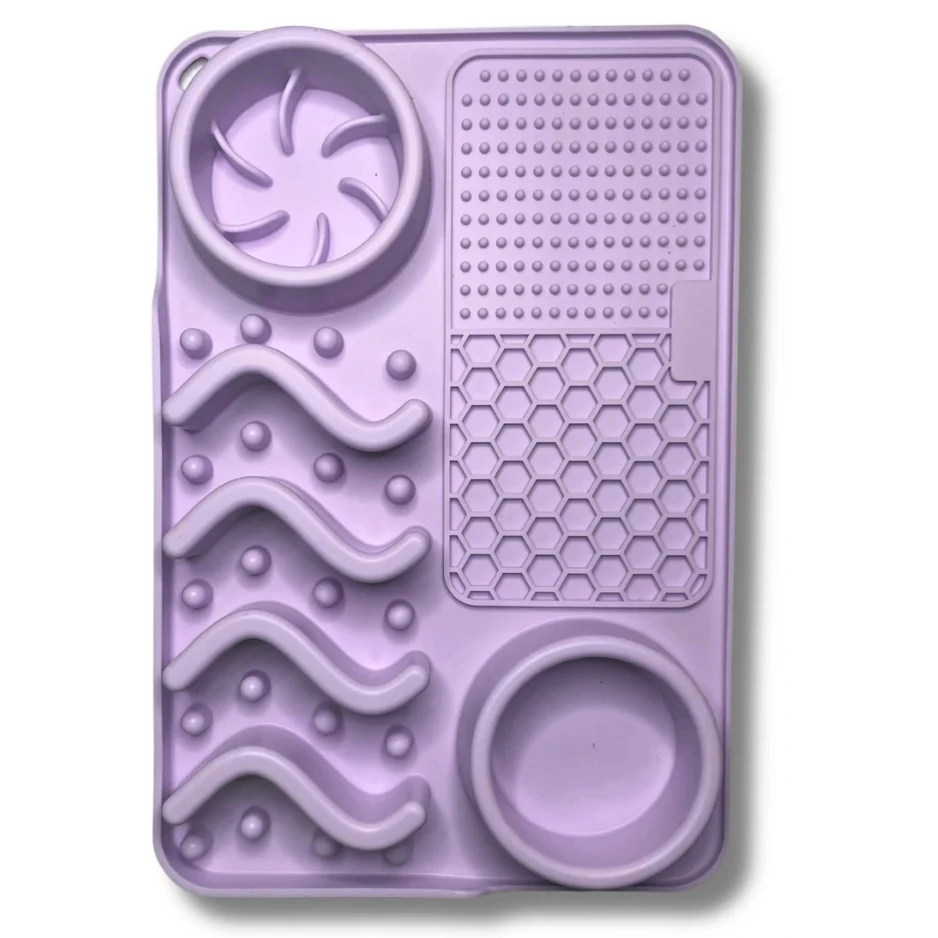 Pups Up Rectangle Lick Mat & Slow Feeder Combo Purple 3 Pups Up Rectangle Lick Mat & Slow Feeder Combo Purple