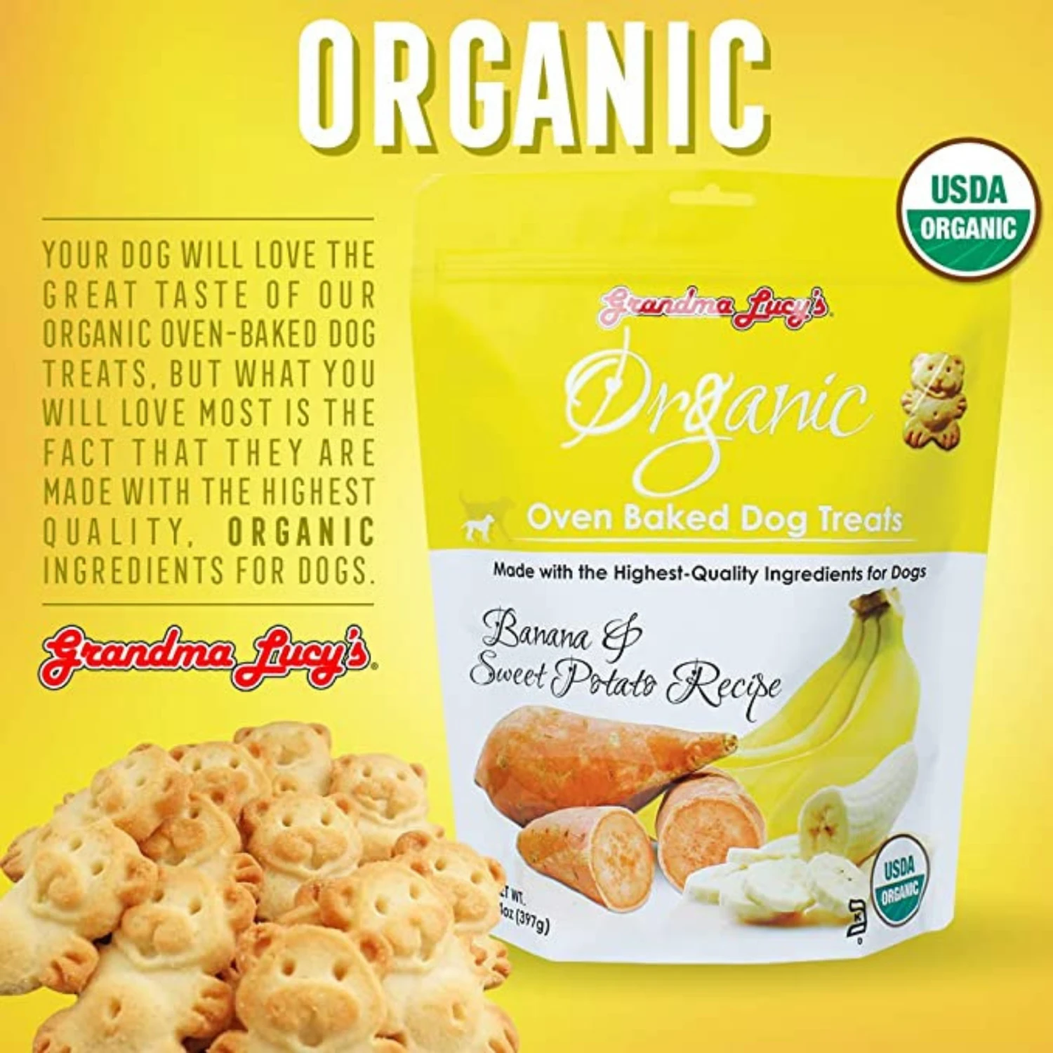 Grandma Lucy's Organic Banana & Sweet Potato Oven Baked Dog Treats, 14-oz Bag 4 Grandma Lucy's Organic Banana & Sweet Potato Oven Baked Dog Treats, 14-oz Bag - Image 2