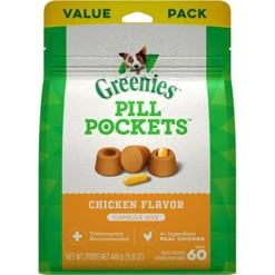 Greenies Pill Pockets Canine Chicken Flavor Dog Treats, 60 Capsules