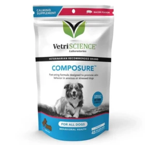 VetriScience Composure Long Lasting Calming Supplement Bacon Flavor For Dogs 45 Count 3 VetriScience Composure Long Lasting Calming Supplement Bacon Flavor For Dogs 45 Count