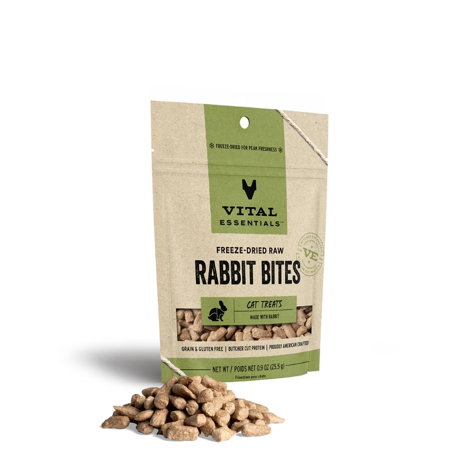 Vital Essentials Freeze-Dried Rabbit Bites Cat Treats .9oz 3 Vital Essentials Freeze-Dried Rabbit Bites Cat Treats .9oz