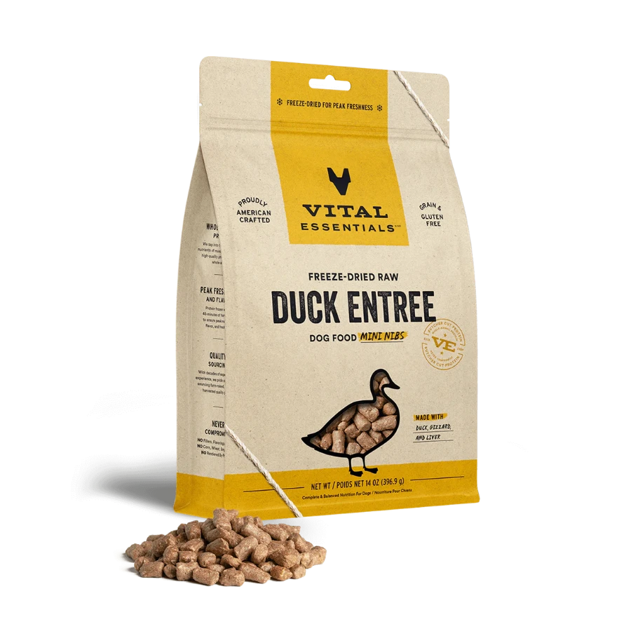 Vital Essentials Mini Nibs Duck Entree Freeze-Dried Dog Food 3 Vital Essentials Mini Nibs Duck Entree Freeze-Dried Dog Food