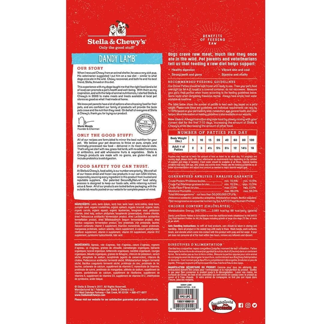 Stella & Chewy's Raw Frozen Dandy Lamb Dinner Patties Dog Food 4 Stella & Chewy's Raw Frozen Dandy Lamb Dinner Patties Dog Food - Image 2