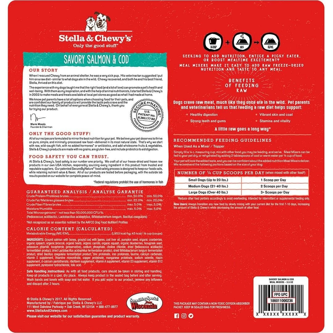 Stella & Chewy's Meal Mixers Savory Salmon & Cod Freeze-Dried Dog Food Topper 4 Stella & Chewy's Meal Mixers Savory Salmon & Cod Freeze-Dried Dog Food Topper - Image 2